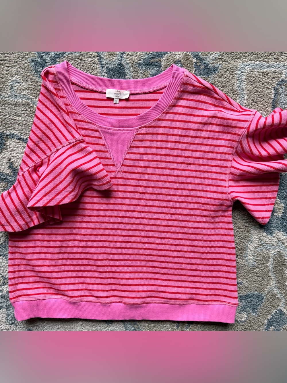entro Pink and Red Striped Short Sleeve Top